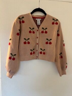 Girls Cupcakes and Cashmere Cherry Cardigan Blush Knit with Buttons (10/12)